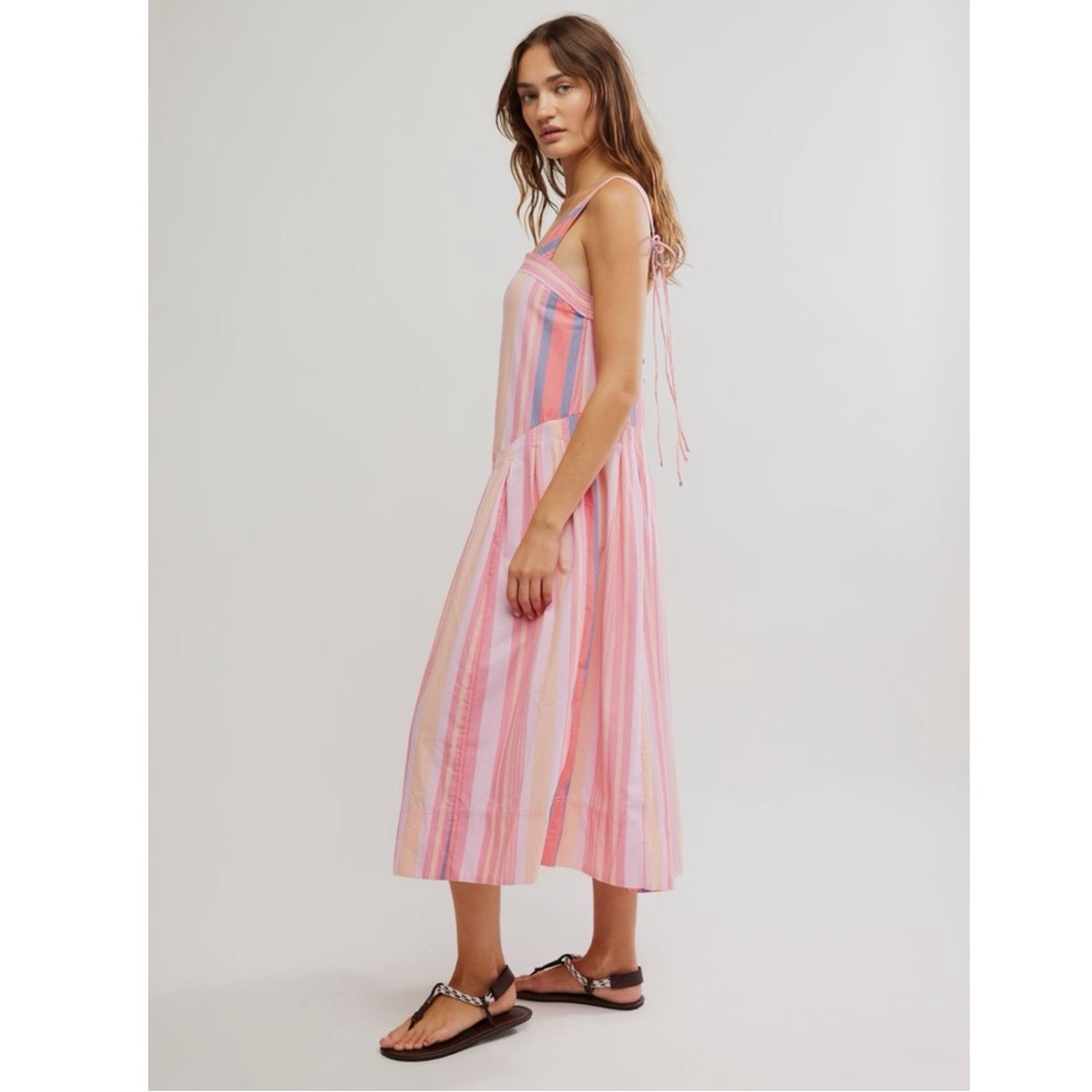 Free People Primavera Reversible Striped Midi Dress Strawberry Combo Size Large - Picture 3 of 16